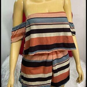 Boohoo Striped Elastic Waist Jumper w/ Strapless Double Top & Attached Sleeves